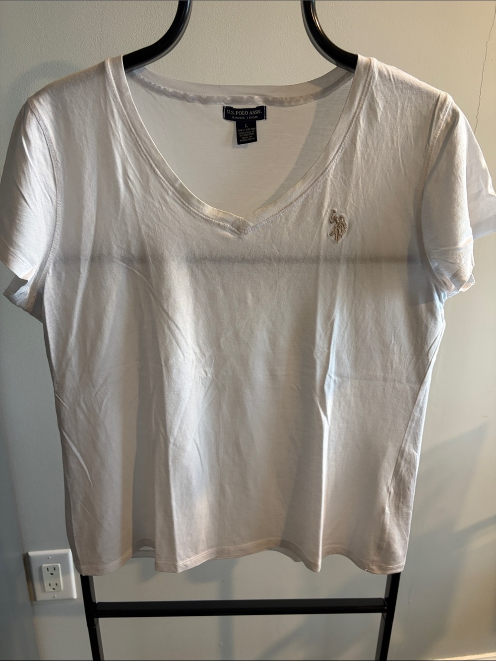 U.S. Polo Assn. White Tee with Tan Embroidered Polo Logo